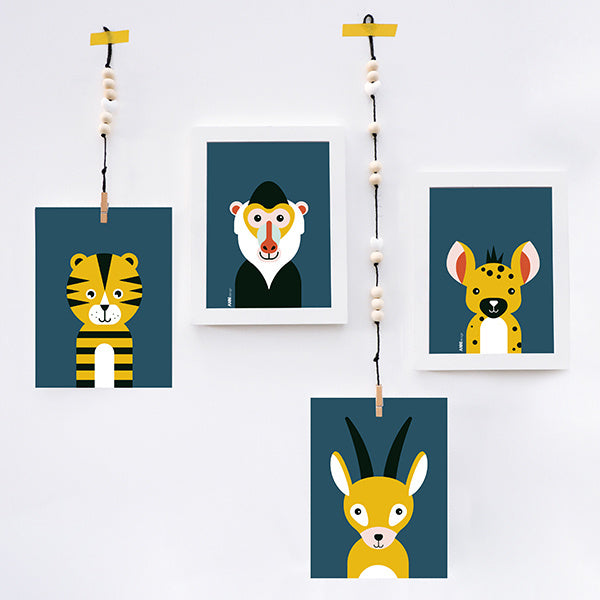 Kinderkamer aankleding en decoratie set - Safari kamer donkerblauw (met lamp)