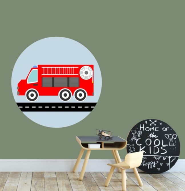 Muurcirkel kinderkamer brandweer auto wagen