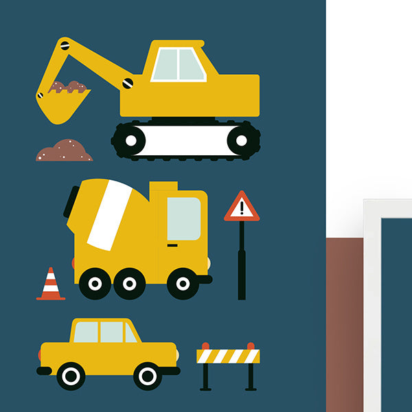 Poster kinderkamer voertuigen on the road - donkerblauw