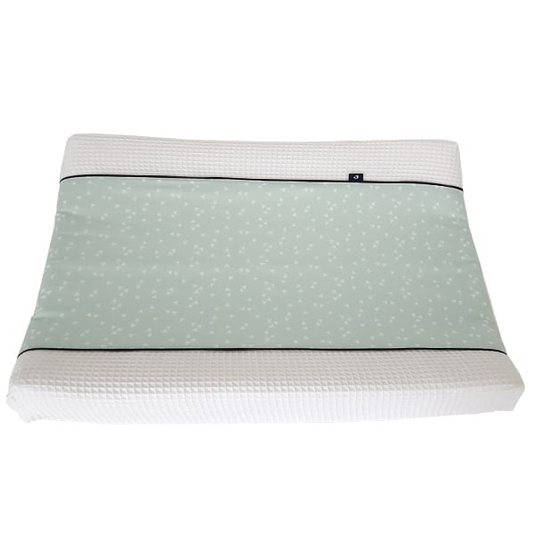 Aankleedkussenhoes wafelstof wit - mint triangel