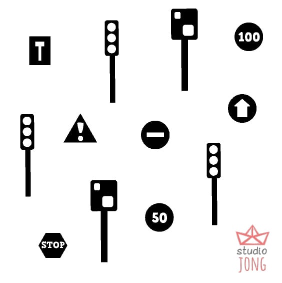 Autobaan stickerset zwart, voordeelset