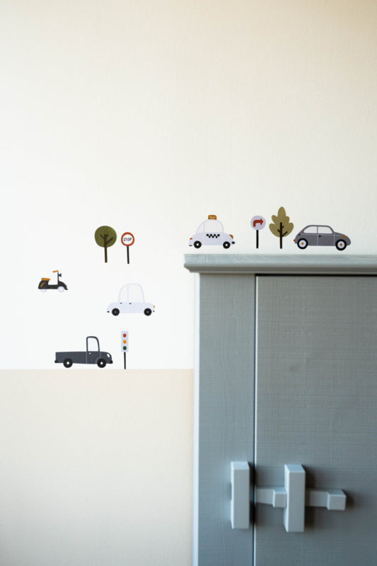 Voertuigen muurstickers in grijstinten