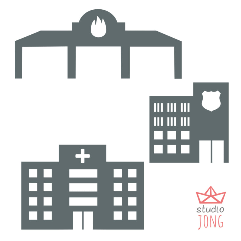 Autobaan sticker uitbreidingsset politiebureau brandweer kazerne ziekenhuis donkergrijs