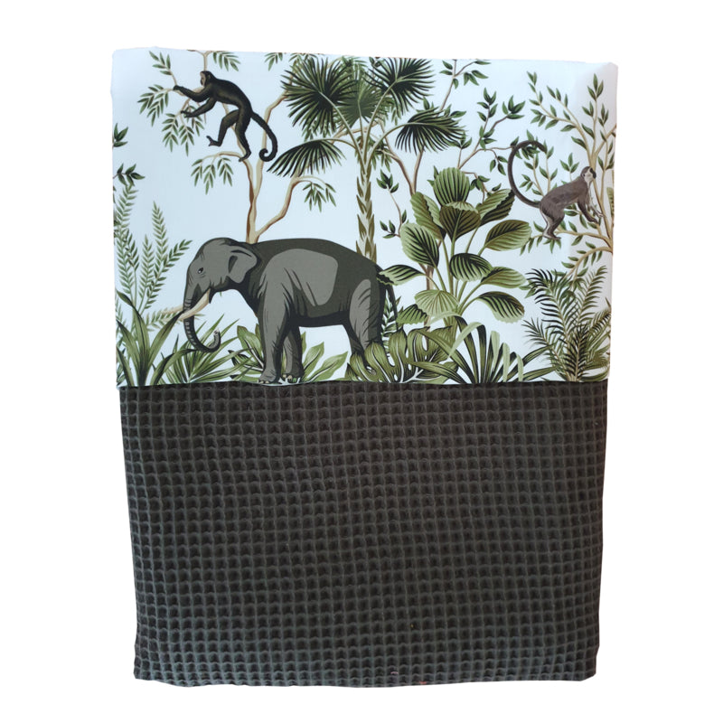 Ledikantdeken jungle babykamer - wafelstof dark green