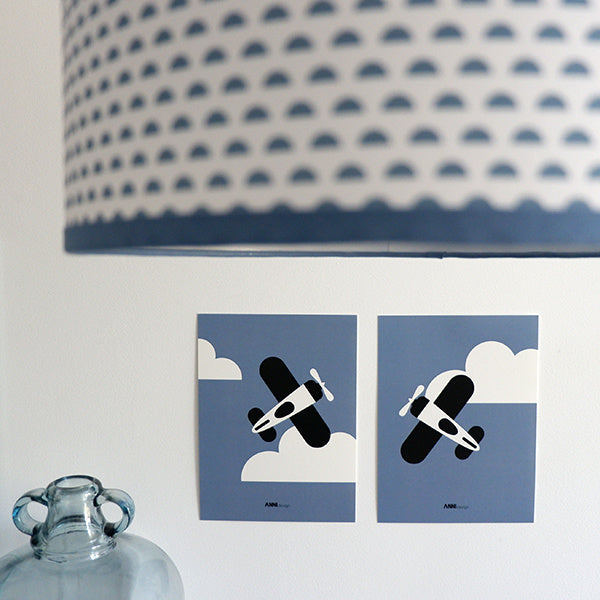 Posterset vliegtuigen kinderkamer - jeans blauw 15x20 cm