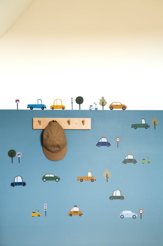 Voertuigen muurstickers in geeltinten