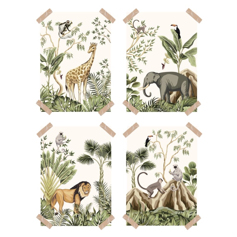 Posters jungle kinderkamer babykamer - set van 4