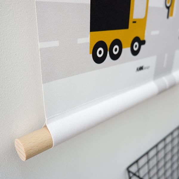 Textielposter voertuigen auto kinderkamer - oker