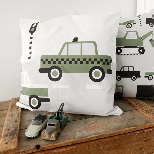 Kinderkamer aankleding en decoratie set - Voertuigen olijfgroen (met lamp)