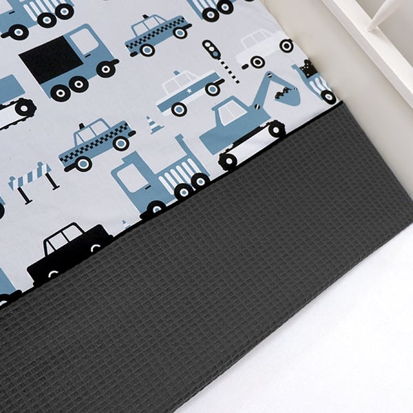 Ledikantdeken voertuigen jeansblauw - wafelstof donkergrijs