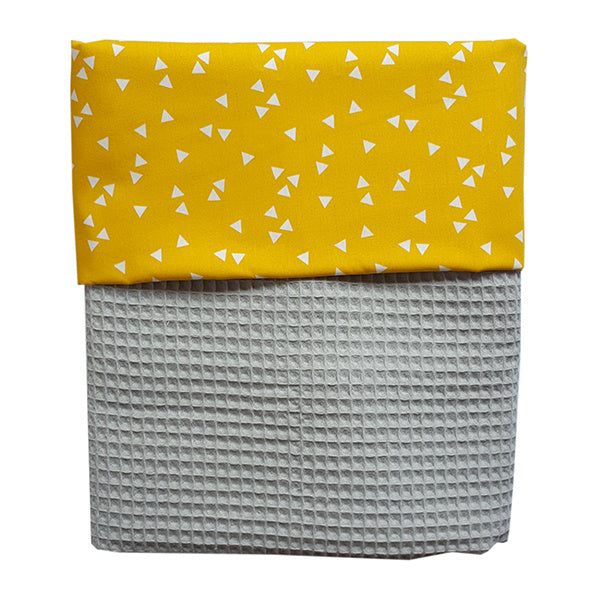 Wiegdeken wafelstof wit - oker triangel