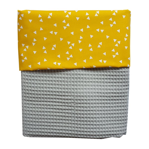 Ledikantdeken wafelstof donkergrijs - oker triangel