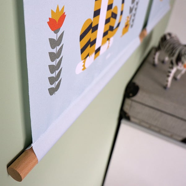 Textielposter jungle kinderkamer aap + tijger - mint