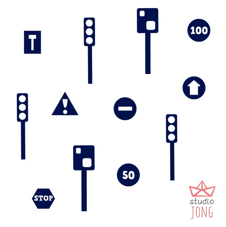 Autobaan stickerset grijze wegdelen met kleur, voordeelset