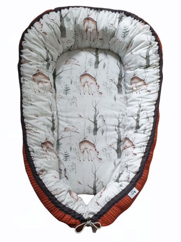 Babynestje bosdieren - wafelstof roest met of zonder dekentje