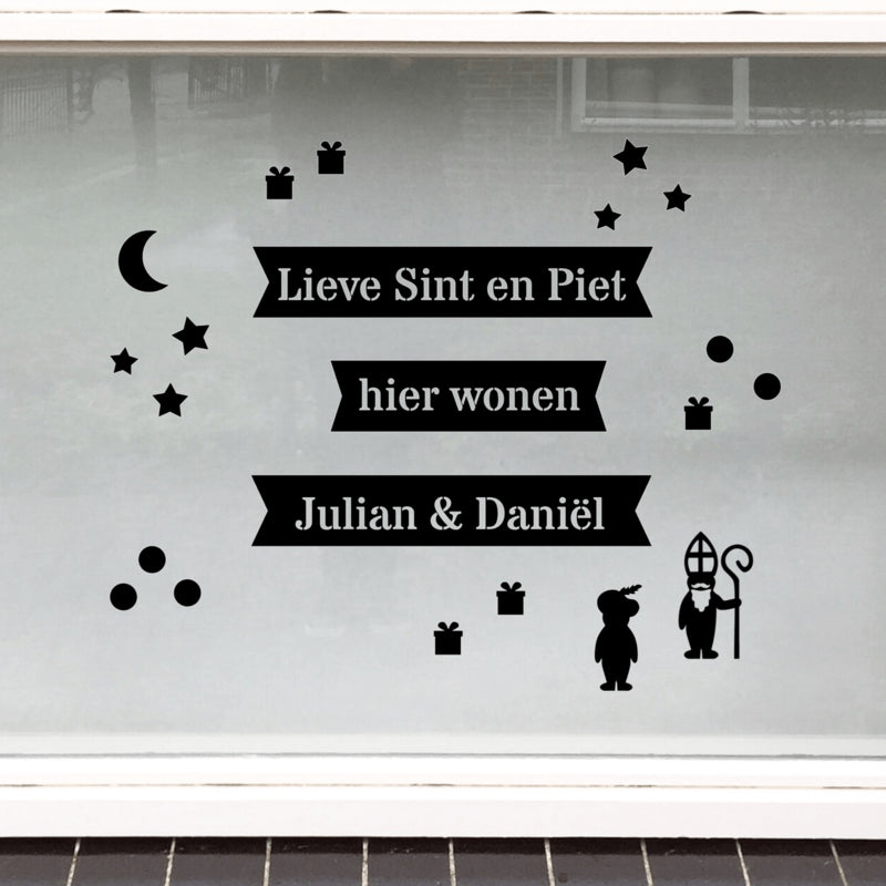 Gepersonaliseerde Sinterklaas raamsticker herbruikbaar - diverse kleuren
