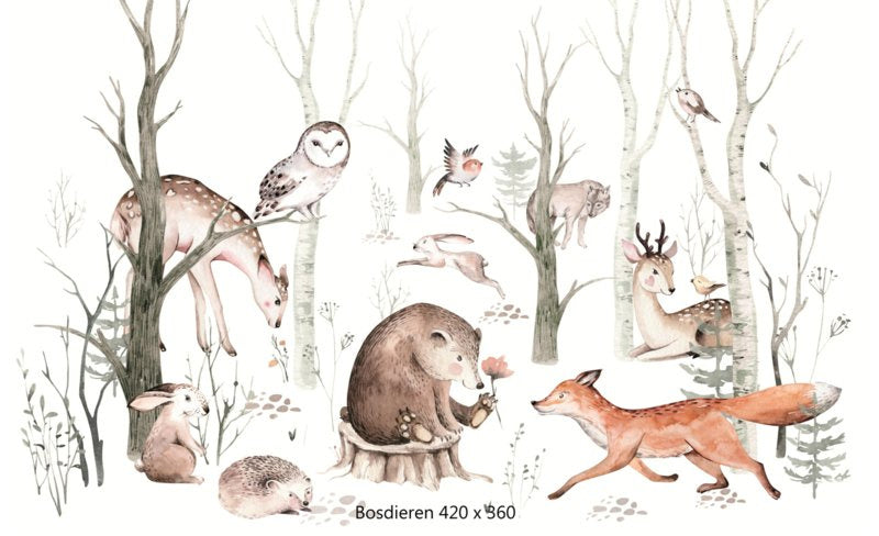 Behang bosdieren babykamer