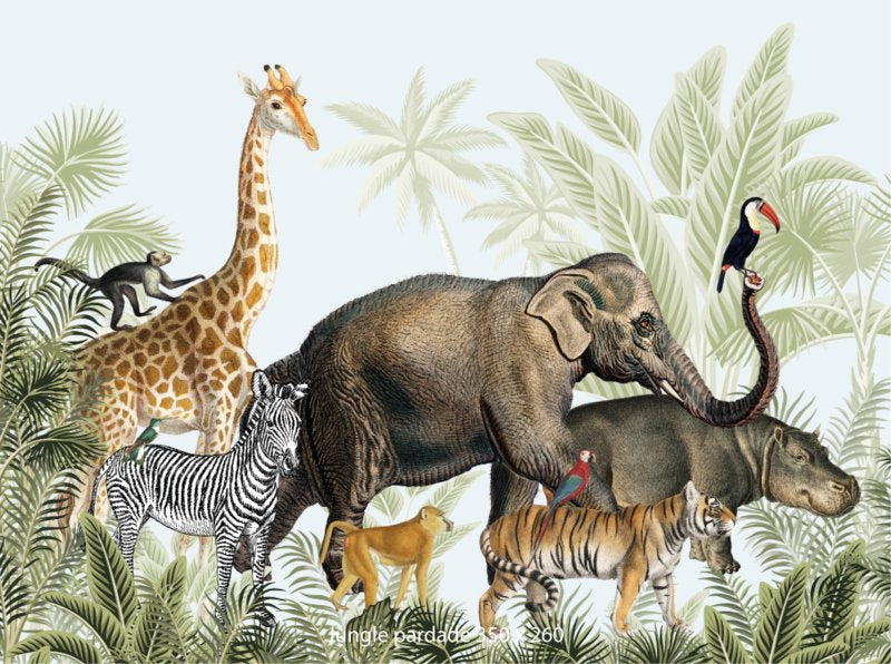 Behang kinderkamer jungle dieren parade