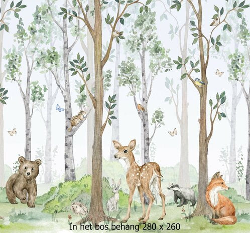 Bosdieren behang - babykamer