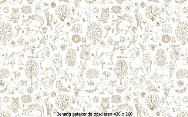 Bosdieren behang babykamer - getekende dieren