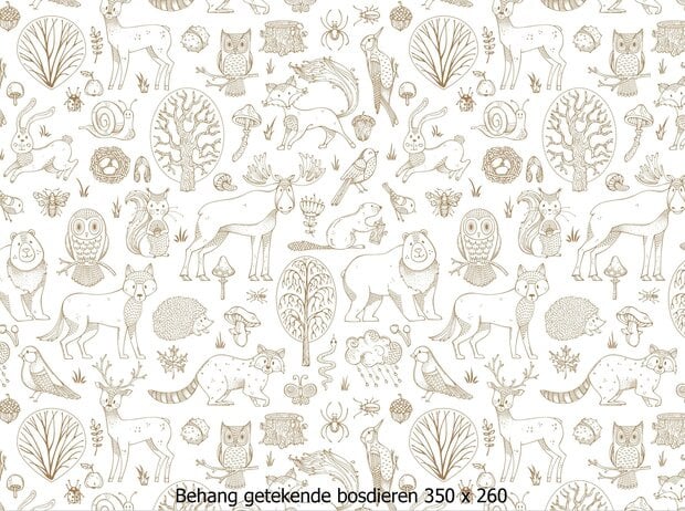 Bosdieren behang babykamer - getekende dieren