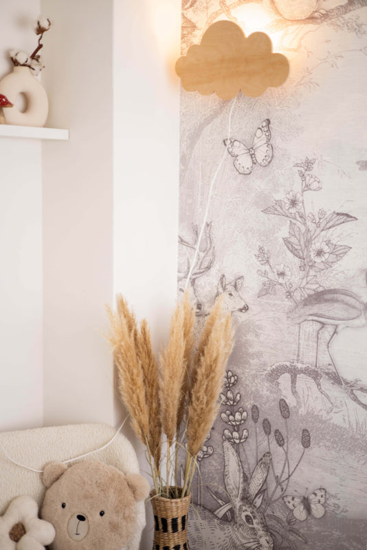 Houten wandlamp wolk