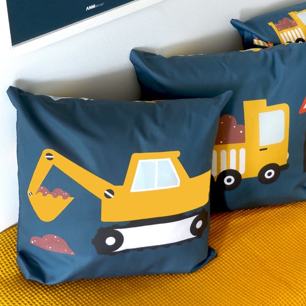 Kussen bouw voertuigen donkerblauw - inclusief binnenkussen