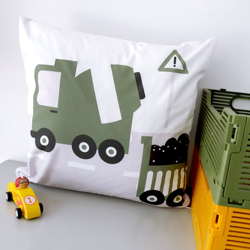 Kussen cement vrachtwagen voertuig olijfgroen - inclusief binnenkussen