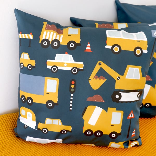 Kussen graafmachine bouw voertuig donkerblauw - inclusief binnenkussen