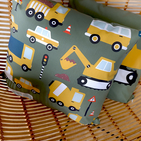 Kussen graafmachine bouw voertuig olijfgroen - inclusief binnenkussen