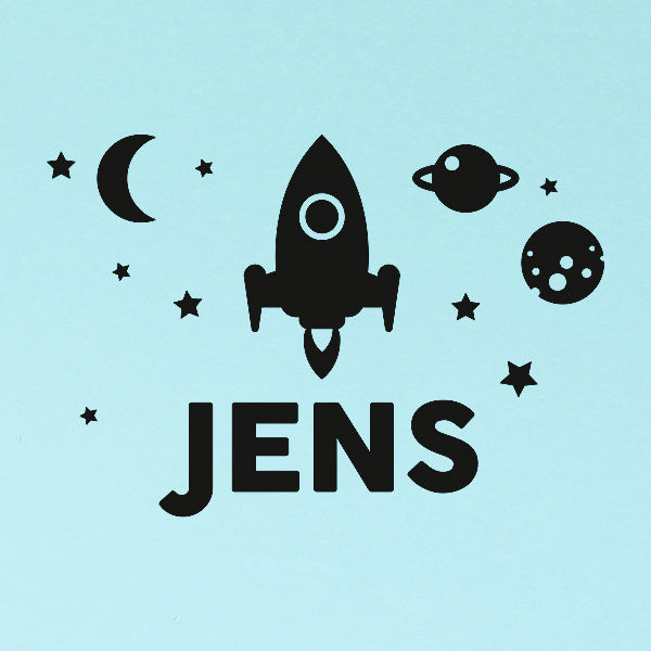 Muursticker met naam ruimtevaart raket