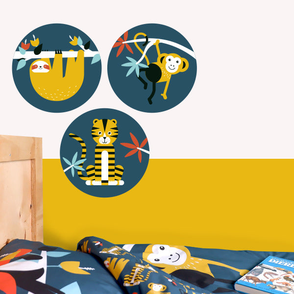 Muursticker set rond - jungle kamer (blauw)