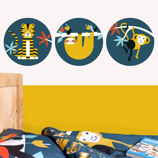Muursticker set rond - jungle kamer (blauw)