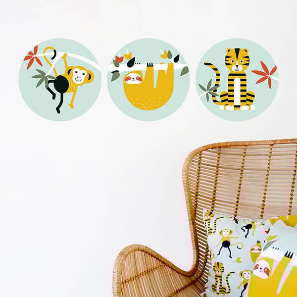 Muursticker set rond - jungle kamer (mint)
