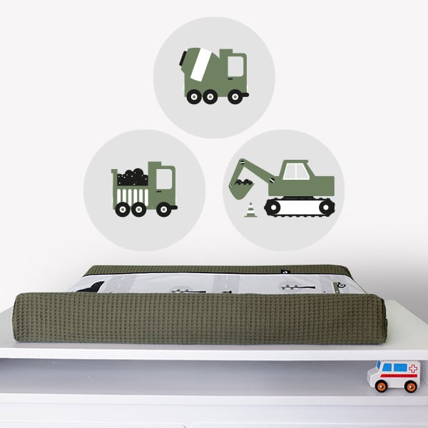 Muursticker set rond graafmachine voertuigen kamer (olijfgroen)