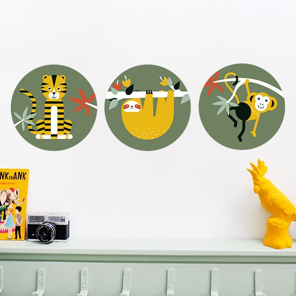 Muursticker set rond jungle kamer (olijfgroen)