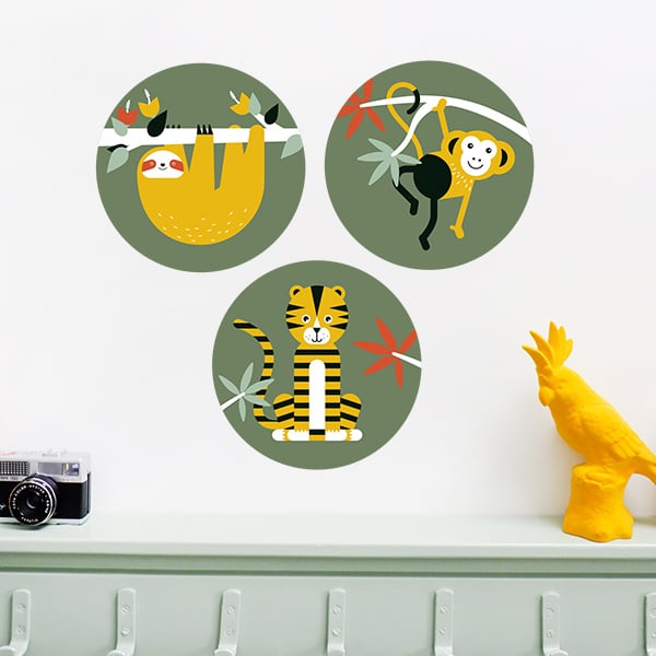 Muursticker set rond jungle kamer (olijfgroen)