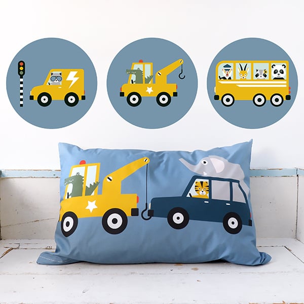 Muursticker set rond kinderkamer - dieren onderweg (jeansblauw)