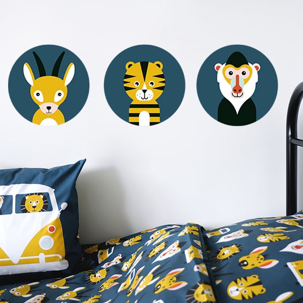 Muursticker set rond safari jungle kinderkamer (donkerblauw)
