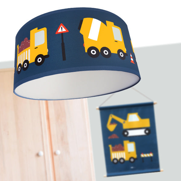Plafondlamp kinderkamer auto voertuigen - on the road donker blauw