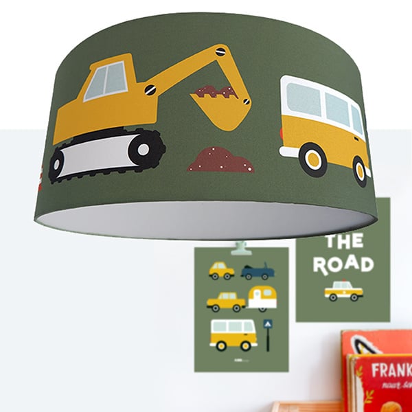 Plafondlamp kinderkamer auto voertuigen - on the road olijfgroen