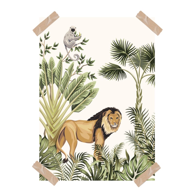 Posters jungle kinderkamer babykamer - leeuw