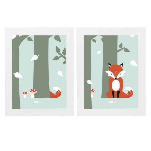 Posterset kinderkamer vos - mint