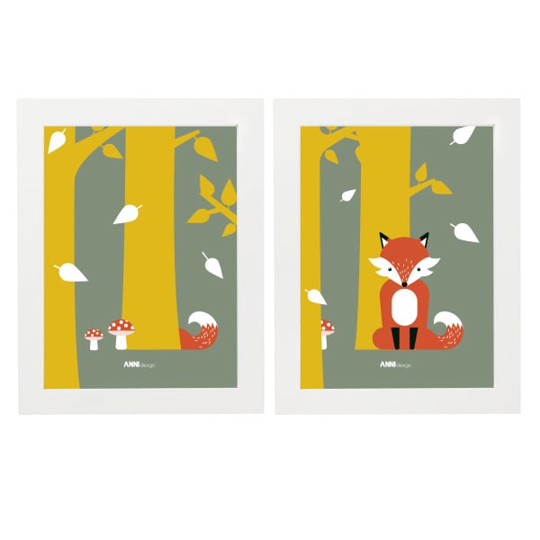 Posterset kinderkamer vos - oker