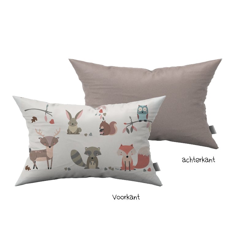 Rechthoekig kussen bosdieren kinderkamer in herfst kleuren
