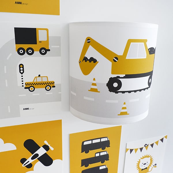 Wandlamp kinderkamer graafmachine voertuig - oker