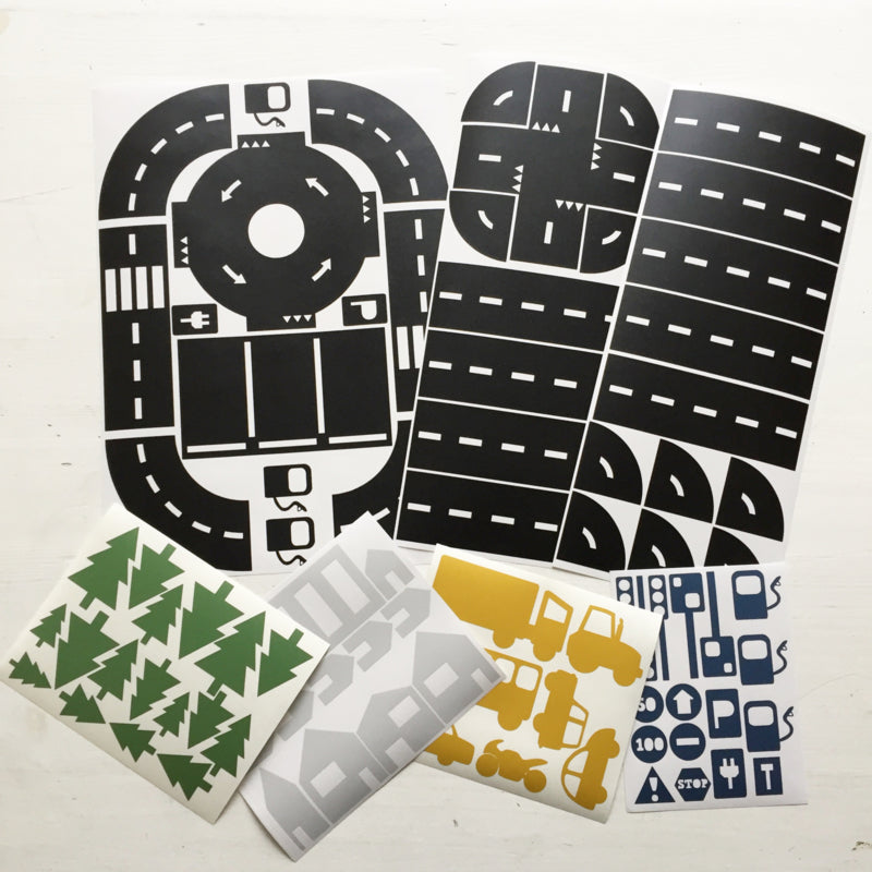 Autobaan stickerset zwarte wegdelen met kleur, voordeelset