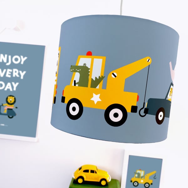 Kinderkamer aankleding en decoratie set - dieren onderweg jeansblauw (met lamp)