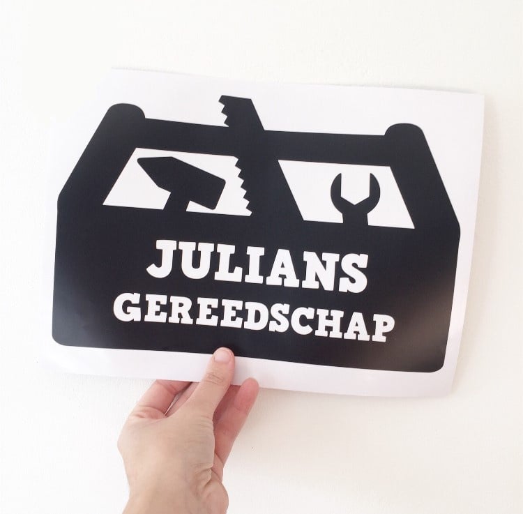 Speelsticker gereedschapskoffer gepersonaliseerd