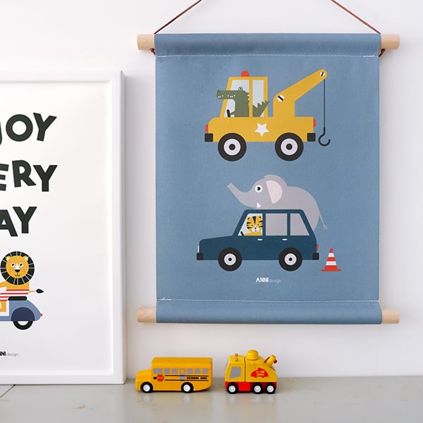 Kinderkamer aankleding en decoratie set - dieren onderweg jeansblauw (met lamp)